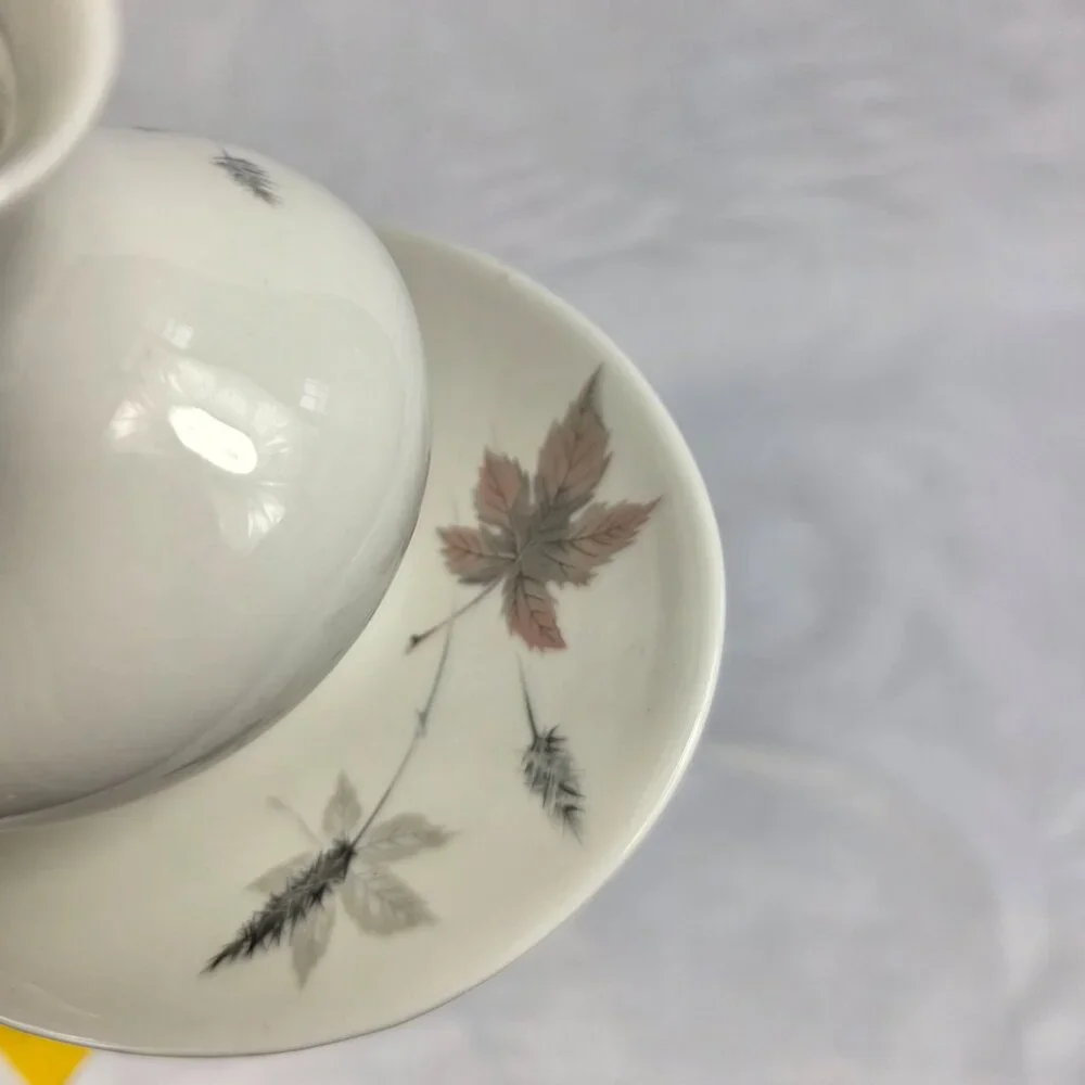 Royal Doulton Tumbling Leaves Gravy Boat & Underplate Gray & Pink Leaves